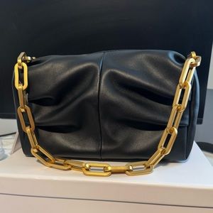 Brandon Blackwood Valentina Shoulder Bag Black Smooth Leather w/ Brass Hardware